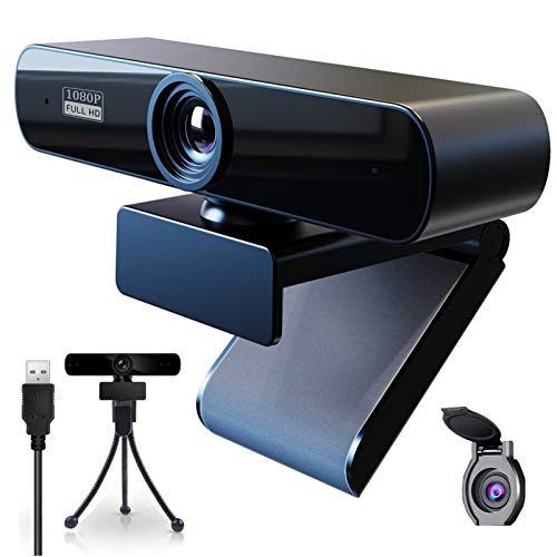 PINDOWS Webcam 1080P con Micrófono para PC,Webcam Full HD Camara Web con Cubierta y Trípode,Webcam USB Vista Gran Angular para Videollamadas,Grabación,Conferencias y Juegos
