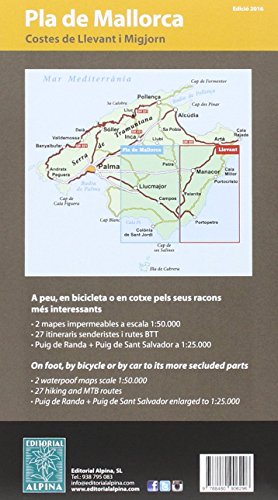 Pla de Mallorca. Costes de Llevant y Migjorn. (Català/English). Escala 1:50.000. 2 mapas excursionistas. Editorial Alpina.