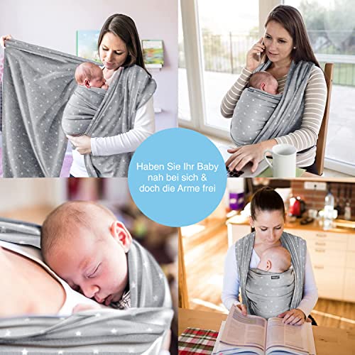 Portabebés gris claro con estrellas - para recién nacidos y bebés hasta 15 kg - hecho de algodón 100%