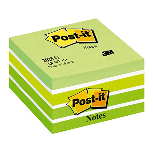 Post-It 2028-G - Notas adhesivas en cubo, 76 x 76 mm, Color Amarillo/Verde/Azul/Azul/Fucsia