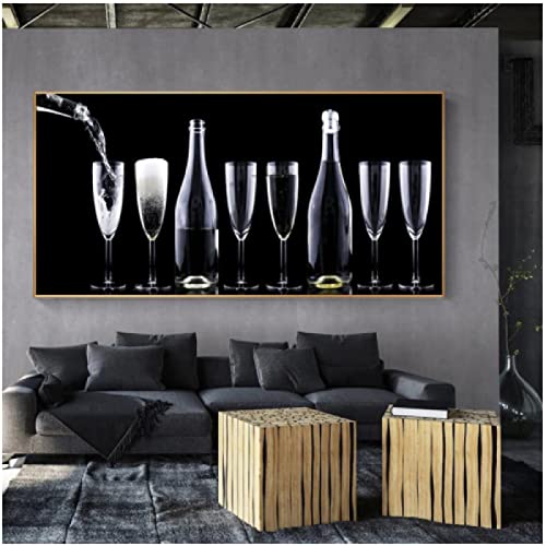 Póster con impresiones de copas de vino en blanco y negro, arte moderno en lienzo, Bar, restaurante, cocina, decoración de pared de salón, 50x100cm/19,6 "x 39,4" NoFrame