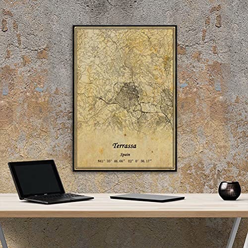 Póster de la pared del mapa de Terrassa de España con impresión en lienzo, estilo vintage, sin marco, decoración de regalo 30,5 x 40,6 cm