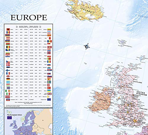 Póster XXL Mapa de Europa con Banderas y Leyenda (135cm x 100cm) + 1 Póster con Motivo de Paraiso Playero