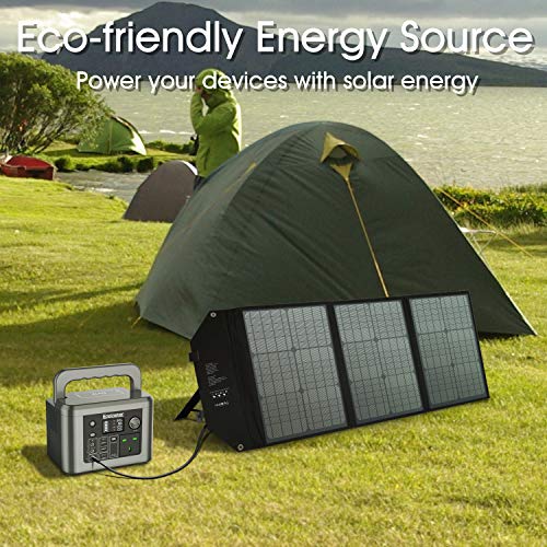 powkey 60W 18V Panel Solar Portátil con USB C, Doble USB QC3.0, Salida de DC, Panel Solar Monocristalino Impermeable y Plegable, para la Mayoría de Generador Solares, Camping, Móvil y Portátiles