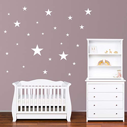 PREMYO 32 Estrellas Pegatinas Pared Infantil - Vinilos Decorativos Habitación Bebé Niños - Fácil de Poner Blanco
