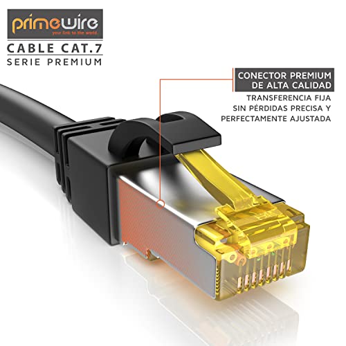 Primewire - 10m - Cable de Red Cat 7 - Gigabit Ethernet LAN RJ45 - S FTP - Compatible con Cat.5 Cat.5e Cat.6 - Conmutador Router módem Panel de Conexiones Punto de Acceso - Color Negro