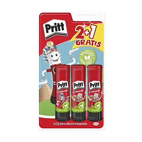 Pritt Barra Adhesiva, pegamento infantil seguro para niños para manualidades, cola universal de adhesión fuerte para estuche escolar y oficina, 2+1 x 22 g Pritt Stick