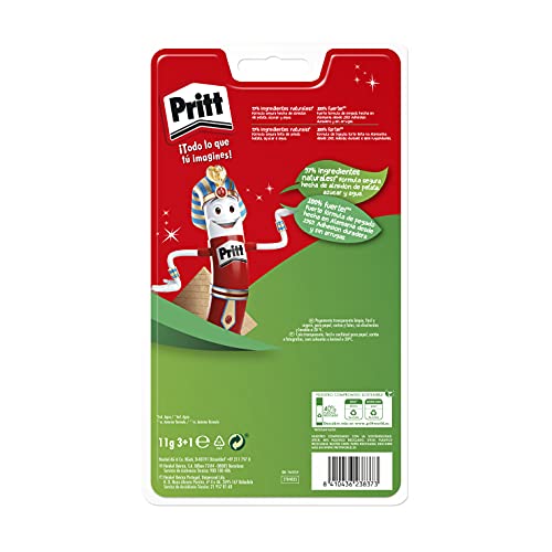 Pritt Barra Adhesiva, pegamento infantil seguro para niños para manualidades, cola universal de adhesión fuerte para estuche escolar y oficina, 3+1 x 11 g Pritt Stick