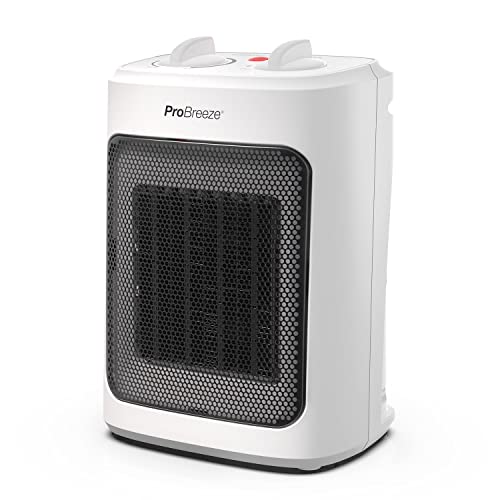 Pro Breeze Mini Calefactor Cerámico de 2000 W, 3 Niveles de Potencia y Modo Solo Ventilador. Pequeño Calentador Para Casa, Oficina, Escritorio, Dormitorio o Terraza – Blanco
