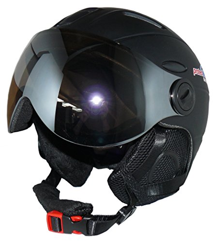 protectWEAR - Casco de esquí MS95 negro mate con dos viseras plegables - L