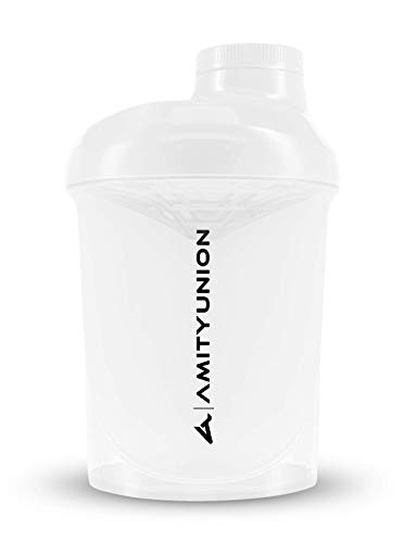 Protein Shaker Deluxe 400 ml a prueba de fugas, sin BPA, con tamiz y escala - ORIGINAL - para batidos cremosos de proteína de suero en polvo, aislados de proteínas y concentrados de BCAA, blanco