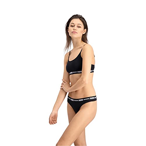 PUMA Iconic Women's String-Thong (2 Pack) Ropa Interior, Negro, M (Pack de 2) para Mujer