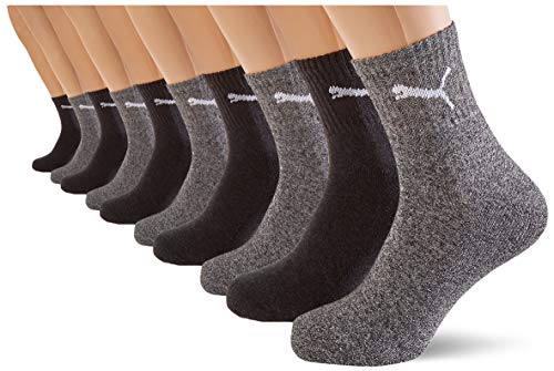 PUMA Short Crew Socks (5 Pack) Calcetines, Gris Oscuro, Gris Medio y Gris Claro, 39-42 (Pack de 5) Unisex Adulto