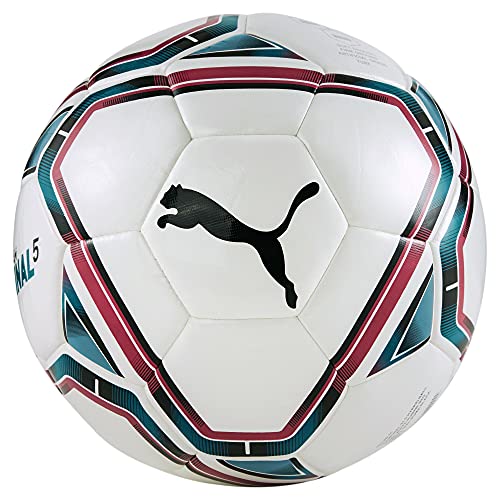 PUMA teamFINAL 21.5 Hybrid Ball Balón de Fútbol, Unisex-Adult, White-Rose Red-Ocean Depths Black, 5
