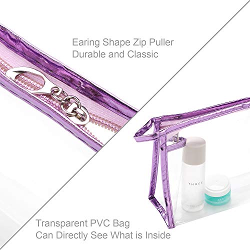 Qkurt 5 paquetes de bolsa de cosméticos transparente impermeable con cremallera, bolsa de maquillaje de PVC transparente portátil para vacaciones, viajes, baño, bolsas transparentes prácticas de moda
