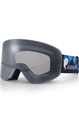 RABIGALA Gafas de esquí antivaho, gafas de snowboard para hombre y mujer, gafas de nieve, lentes intercambiables, antivaho, protección UV, compatibles con casco, para motos de nieve/esquí (plateado)