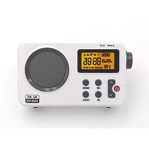 Radio NK-AB1904 FM / AM - Radio Portátil de Sobremesa, Pantalla LCD con Luz, Antena, Altavoz, 4 Pilas AA, cable DC5V, Blanca (Función Radio Despertador)