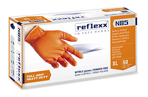 Reflexx N85 / L Guantes de nitrilo de agarre completo, grande, naranja, paquete de 50