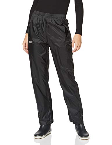 Regatta Pantalones Packaway Impermeable, Transpirable y Ligero Overtrousers, Mujer, Black, S