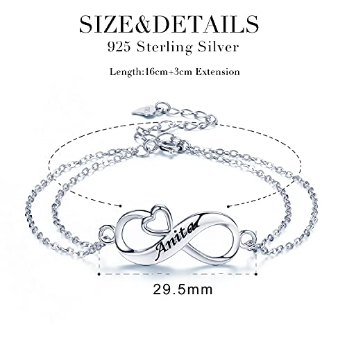 REIOT 925 Collar personalizado de plata esterlina Pulsera Joyas Infinito Amor Conjunto de joyas Oro blanco Diamante Collar de mujer Regalos de San Valentín para niñas