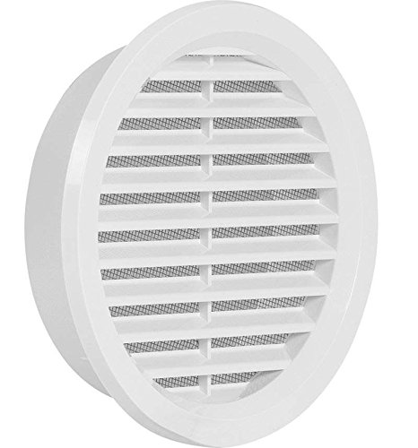 Rejilla de ventilación de plástico, rejilla de extracción de aire redonda con brida/conexión de tubo y protección antiinsectos, 144 mm (VM125)