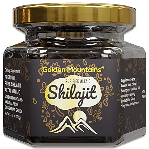 Resina de Shilajit Siberiana Pura y Auténtica “Golden Mountains” de Altái (100g) – Cuchara Medidora – Certificado de Calidad y Seguridad en Cada Caja