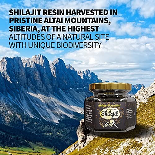 Resina de Shilajit Siberiana Pura y Auténtica “Golden Mountains” de Altái (100g) – Cuchara Medidora – Certificado de Calidad y Seguridad en Cada Caja
