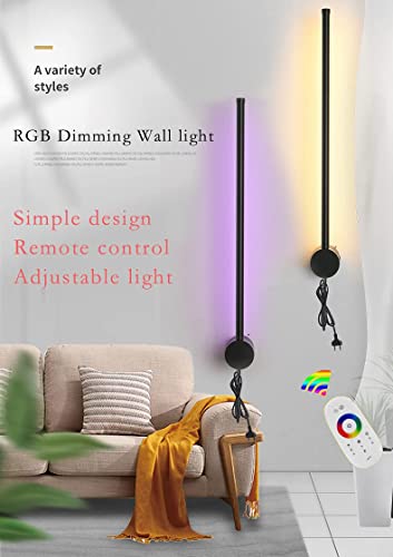 RGB Wall Light Indoor with Remote Control Dimmable LED Wall Lamp with Switch and Cable 1.2M, 15W Colorful Smart Control Reading Lights Bedroom Living Room Wall Lamp,60cm