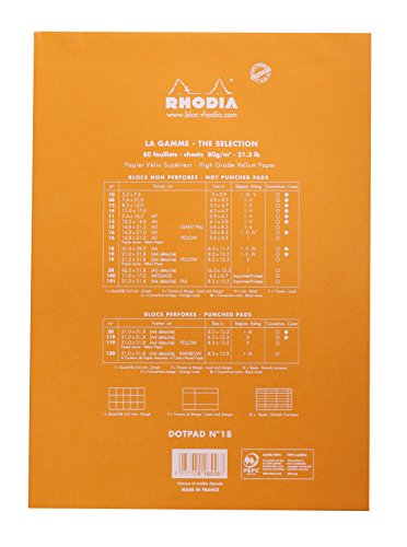 RHODIA 18558C - Bloc-Notes Agrafé Dotpad N°18 Orange - A4 - Pointillés Dot - 80 Feuilles Détachables - Papier Clairefontaine Blanc 80 g/m² - Couverture en Carte Enduite Souple et Résistante - Basics