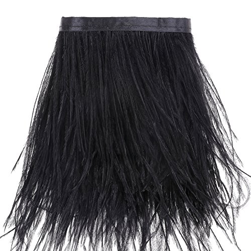 Ribete de flecos de plumas de avestruz, para costura, manualidades, disfraces, decoración, 1,83 m negro