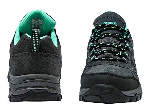 riemot Zapatillas Trekking para Mujer y Hombre, Zapatos de Senderismo Calzado de Montaña Escalada Aire Libre Impermeable Ligero Antideslizantes Zapatillas de Trail Running, Mujer Gris Verde 38 EU