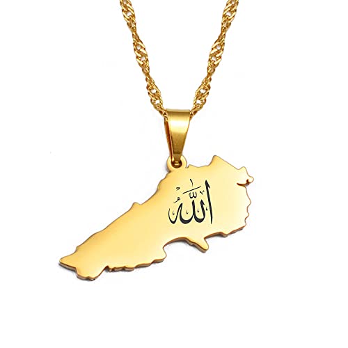 RIQWOUQT Collar para Mujer,Liban Map Maronite and Allah Colgantes Collares Plata Color Jewelry Líbano Map Cadena Collares,3,45Cm
