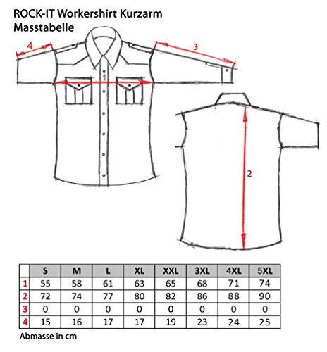 ROCK-IT Apparel® Camisa de Hombre de Manga Corta Camisa de los Estados Unidos con Aspecto Militar Camisa Worker de Tiempo Libre Fabricada en Europa Tallas S-5XL Negro XX-Large