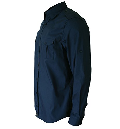 ROCK-IT Apparel® Camisa de Hombre de Manga Larga Aspecto Militar Camisa Worker de Tiempo Libre Fabricada en Europa Tallas S-5XL Azul Marino Large