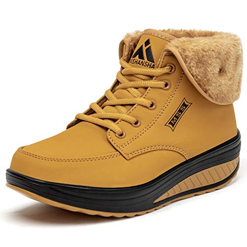 SAGUARO® Invierno Mujer Botas de Nieve Cuero Calientes Fur Botines Plataforma Bota Boots Ocasional Impermeable Anti Deslizante Zapatos (41 EU, Amarillo)