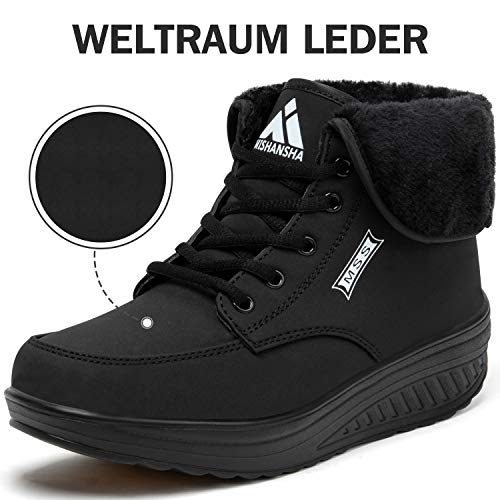 SAGUARO Mujer Botas de Nieve Comodos Botas Frías Invierno Impermeables Zapatos con Plataforma Botines con Cordones Antideslizante, Negro 38