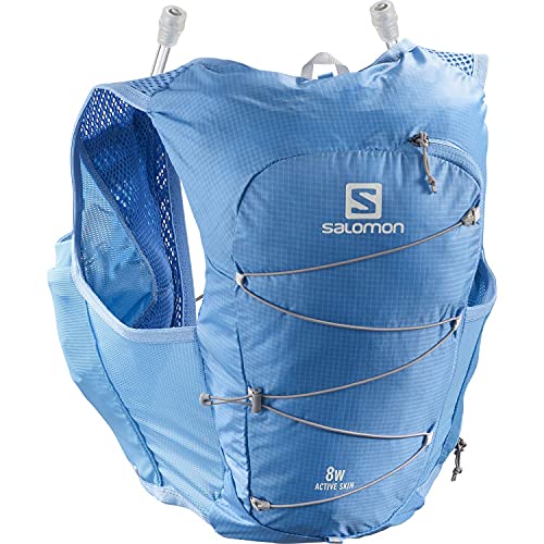 Salomon Active Skin 8 Chaleco de hidratación de mujer con SensiFit y corte femenino para trail running, Azul (Marina /Alloy), M