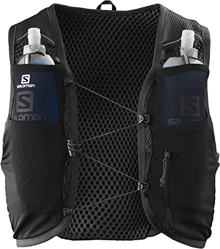 Salomon Active Skin 8 Set Chaleco de Hidratación Unisex, con Botella Blanda (2 x 500ml), Trail Running, Trekking y Senderismo, Negro, Medium