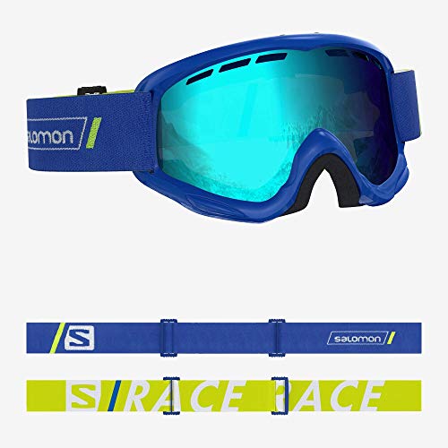 Salomon Juke, gafas de esquí para niños de 6 a 12 años, ideales para usuarios de gafas, clima variable, visera azul, sistema de flujo de aire, azul (azul medio), talla única