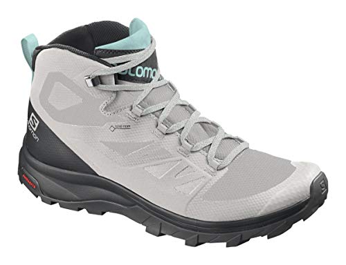 Salomon Outline Mid Gore-Tex (impermeable) Mujer Zapatos de trekking, Gris (Lunar Rock/Black/Pastel Turquoise), 39 ⅓ EU