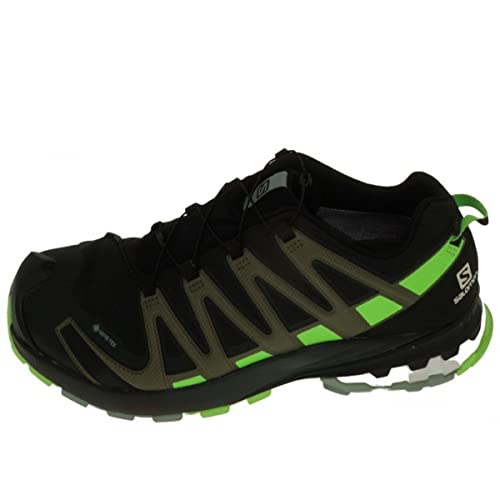 Salomon XA Pro 3D V8 Gore-Tex (impermeable) Hombre Zapatos de trail running, Negro (Black/Green Gecko/Green Milieu), 44 ⅔ EU