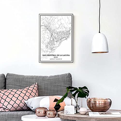 San Cristóbal de La Laguna España Mapa de pared arte lienzo impresión cartel obra de arte sin marco moderno mapa en blanco y negro recuerdo regalo decoración del hogar