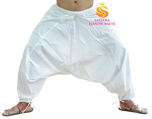 Sarjana Handicrafts Pantalones bombachos para hombres, de algodón, estilo genio, de yoga, harem, Hombre, color blanco, tamaño L