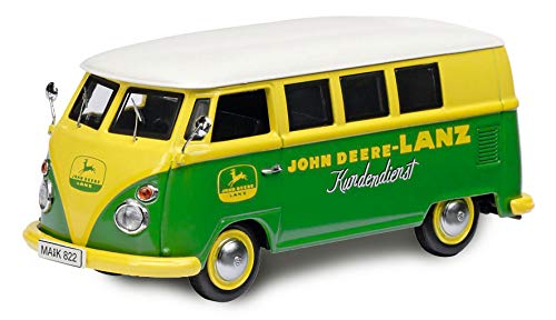 Schuco 452650500 VW T1c Bus JDL John-Deere-Lanz Design - Coche de Modelo, Zinc Fundido a presión, Escala 1:87, Amarillo/Verde