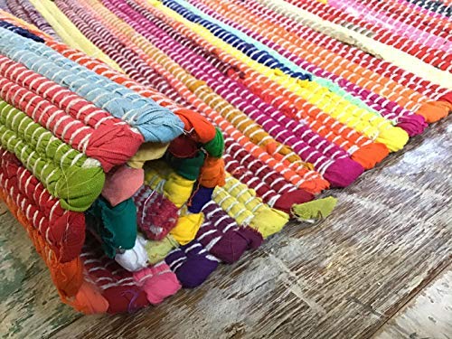 Second Nature Online - Alfombra multicolor tejida a mano, tela reciclada, fabricación ética en la India, tamaño pequeño, mediano o grande, algodón mezcla, multicolor, 50 x 80 cm
