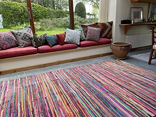 Second Nature Online Trapo multicolor cuadrado grande de Shanti, tejido plano de alfombra con tela reciclada 240 cm x 240 cm Multicolor