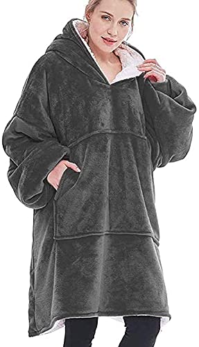 Seogva - Jersey-manta grande con tejido sherpa y capucha. Supersuave, cálido y cómodo, talla única, para hombres, mujeres, niñas, niños y amigos