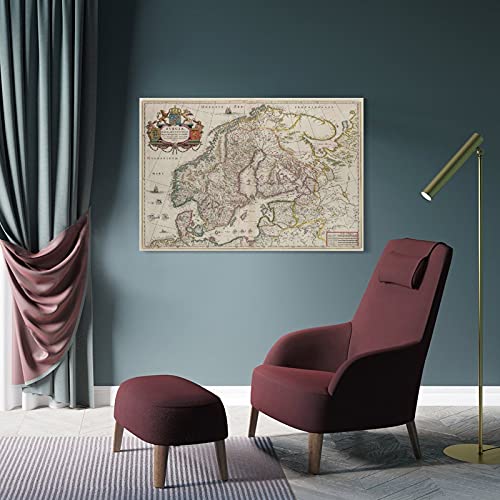 SHUIU Póster de mapa del norte de Europa viejo y arte de la pared impresión moderna de 40 x 60 cm