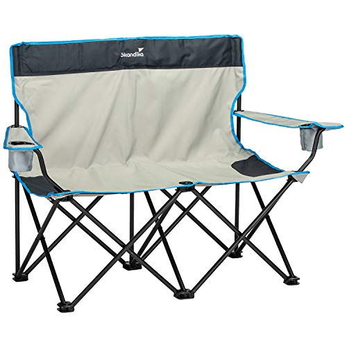 skandika Double Folding Chair- Silla Doble de Camping - Plegable - hasta 100 kg - portavasos - Bolsa de Transporte