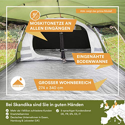 skandika Gotland 5 - Tienda de campaña Familiar - mosquiteras - Suelo Cosido en Forma de bañera - túnel (Gris)
